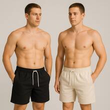 Kit Of 2 Men's Comfortable Basic Slim Linen Shorts, Premium Casual Bermuda - Kit 1 - Ver 2