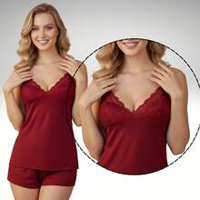 Set Of 2 Women's Microfiber Baby Doll Pajamas With Lace - Sexy And Comfortable - 黑紅 - 查看 5