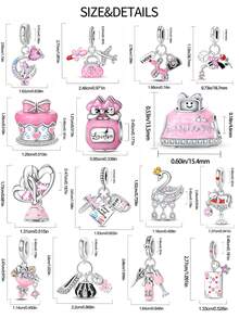 1PC Pink Cute Cat, Swan, Perfume Bottle, Cake, Heart-Shaped Pink Pony, Rose Gun, Lucky Bag, Lipstick Airplane Bag, Poker Star, Heart Ring Car, Scissors Bottle Wine Glass, Bouquet, High Heel Bag Wine Glass Charms, DIY Creative Bracelets, Necklaces, Wristbands And Other Jewelry, Suitable As Birthday Or Holiday Gifts For Women And Girls - Multicolor - View 2