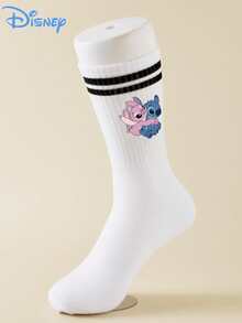 5/1 Pair Stitch Cartoon Pattern Mid-Calf Socks, Sporty Stripe Design, Made Of Polyester Fiber, Cute Cartoon Pattern, Fashionable, Casual And Breathable, Suitable For Everyday Wear, Back-To-School Season And Holiday Gifts. - Multicolor - View 4