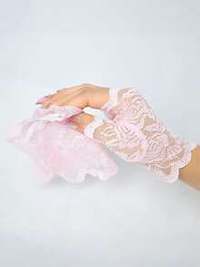 1Pair Sailor Dance Long Fingerless Women Sexy Lace Gloves Ladies Half Finger Fishnet Gloves Heated Mesh Mittens For Bride Half Finger Fishnet Dress Mesh Short Gloves - Multicolor - View 11