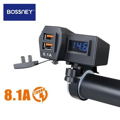 BOSSNEY Cargador para motocicleta, accesorios para motocicleta, cargador USB dual, carga rápida de 5V 8.1A, también sirve para cargar teléfonos móviles, multifuncional, con voltímetro, resistente al agua.