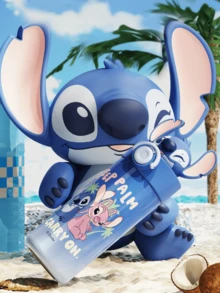 Stitch 450 Ml Pop-Up Lid Insulated Tumbler – Official Vacuum Stainless-Steel Travel Mug, Double-Wall Copper Lined 12 H Hot / 24 H Cold, One-Hand Pop-Button Straw Spout, Powder-Coat No-Slip Pastel-Blue Finish, Cute Hawaii Alien 3D Print, Fits Car Cup-Holder & Backpack Pocket, Reusable Summer Cup, Perfect Gift For Teens Adults School Office Gym Beach Picnic - Stitch - View 3