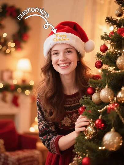 Personalized Christmas Hat - Customized Name Women's Elastic Breathable Brimless Design, Hand Wash Holiday Gift (Red & White), Christmas Celebration Accessory, Comfortable Winter Essential, Warm & Cozy, Ideal For Holiday Shopping,Apparel Accessories,Halloween Edit,Boyfriend,Girlfriend,Family,Friends