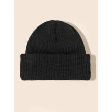 1 Piece Of Knitted Beanie, Woolen Beanie Hat For Autumn And Winter, Melon Skin Hat, Outdoor Couple Hat - 黑色 - 查看 6