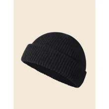 1 Piece Of Knitted Beanie, Woolen Beanie Hat For Autumn And Winter, Melon Skin Hat, Outdoor Couple Hat - 黑色 - 查看 13