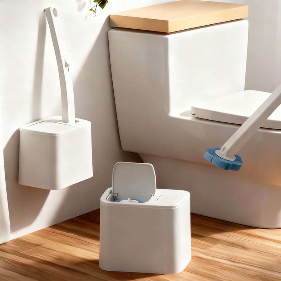 Disposable Toilet Brush With 6 Toilet Wand Refills, Wall-Mounted And Floor-Standing Toilet Brush With 6 Replacement Heads, Toilet Cleaning System Kit, Toilet Accessories, Bathroom Accessories, Toilet Cleaning Tool, Drill-Free Toilet Bowl Cleaner Wand Holder And Set