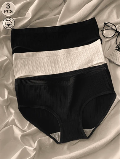 3 st bomullstrosor för kvinnor, studentmodell, medelhög midja, enkla, andningsbara, plus size triangeltrosor