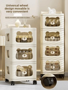3/4/5 Tier Toy Storage Organizer For Kids - Large Capacity Toy Storage Cabinet With Drawers & Wheels, Boys Girls Toy Shelf Bookshelf With Storage For Nursery, Playroom, Bedroom (Beige) - Beige - View 6