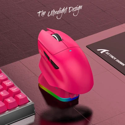 Attack Shark V6 Wireless Gaming Mouse, 3 Modes, Broadcom BK52820 Chip, PixArt PAW3311 Sensor, 25K DPI Precision, 65g Ultra-Light Design, RGB Magnetic Charging Base Included