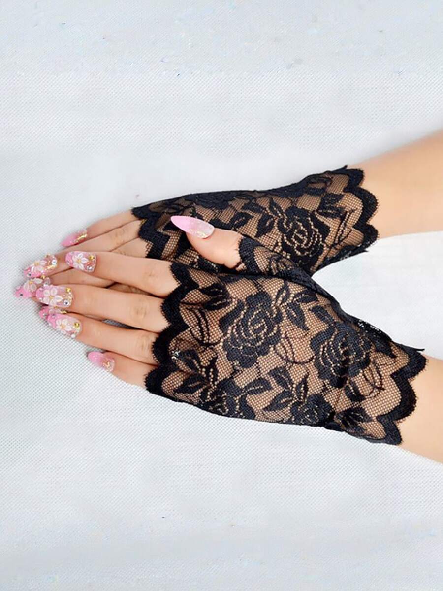 1Pair Sailor Dance Long Fingerless Women Sexy Lace Gloves Ladies Half Finger Fishnet Gloves Heated Mesh Mittens For Bride Half Finger Fishnet Dress Mesh Short Gloves - Multicolor - View 1