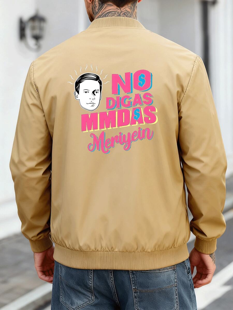 Graphic Print Men's Sporty Jacket Crewneck Pullover, Stylish Athletic Activewear Top For Casual Outings & Workout Sessions, Unique Patterned Lightweight Outerwear For Men - 卡其色 - 查看 1