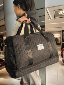 新款大容量旅行包，多功能女士健身包，休闲菱格纹手提包，手提包，单肩包，度假包，孕妇包，带独立鞋仓的随身行李包，出院包，保暖冬季包，男女通用，轻便可折叠行李包 - 黑色 - 查看 7