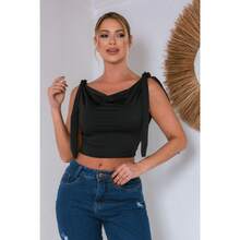 KIT 03 Cropped Feminino 2 Em 1 Amarração Ajustavel e Decote Ombro A Ombro - Preto/Verde/Chocolate - Visão 9