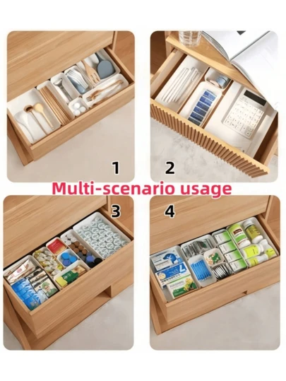 8件套婴儿抽屉分隔收纳盒，可分隔收纳袜子、尿布、奶瓶、化妆品、护肤品，适用于梳妆台桌面，适配各种尺寸的抽屉