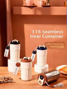 1 pieza Taza de café con sensor de temperatura de 450ml/15.2oz, Taza de viaje de acero inoxidable, Taza deportiva de alta calidad para exteriores, Taza de oficina portátil, Aislamiento de vacío de doble pared de larga duración, Asa a prueba de fugas para un fácil transporte. Disfruta de bebidas calientes o frías durante tus desplazamientos, desde ir al trabajo hasta los viajes diarios, una taza te mantendrá cómodo todo el día - Multicolor - Ver 7