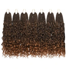 1/7 paquetes de trenzas de diosa de 10-24 pulgadas con extremos rizados, trenzas de crochet sintéticas de 3X - Multicolor - Ver 22