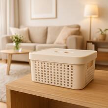 RVS E-COMMERCE Set Of 5 Organizer Boxes With Lid Large Basket In Resistant Plastic 2 L 4.5 L 17 L - Beis - Ver 6