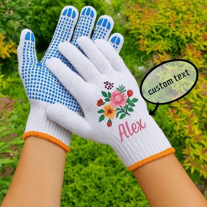 Customizable Name Or Text Garden Gloves, Ladies Personalized Floral Work Gloves, Durable Gardening Protective Gloves, Suitable For Outdoor Yard Work, Planting, Weeding And Landscaping, Breathable Fabric For Comfortable Long-Wear, Fashionable Outdoor Gloves For Spring/Summer Gardening, Perfect Birthday Gift For Mom, Grandma, Friends, Gardening Enthusiasts And Plant-Loving Women, Unique Customizable Gardening Accessory For Daily Use And Holiday Gifting