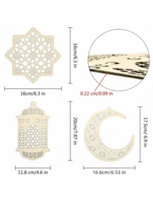 1/6pcs Wooden Eid Mubarak Decorations, Hollow Pendant Ramadan Party Wall Decor