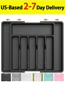(2-7 Daysmust Arrive)1Pc Expandable Adjustable Kitchen Drawer Organizer - Space-Saving Utensil And Silverware Holder, Utensil Tray Kitchen, In-Cabinet Utensil Caddy, Cutlery Holder, Adjustable Plastic Storage Spoons Forks Knives, Flatware And Cutlery Holder For Knives, Forks, Spoons, Chopsticks, Cooking Utensils Storage, Knife & Fork Drawer Divider, Storage Container, Utensil Holder, Kitchen Utensils, Dish Drying Rack, Organziers Storage, Home Decoration, Kitchen Deccor, Home Gifts, Room Decoration 13" - 22"W, 14.8"L, Black Christmas Gifts Valentine's Day Halloween/Christmas Gifts, Back-To-School Season, Kitchen Items, Kitchen Gadgets, Kitchen Storage, House Essentials, Cocina Accesorios - 彩色 - 查看 1