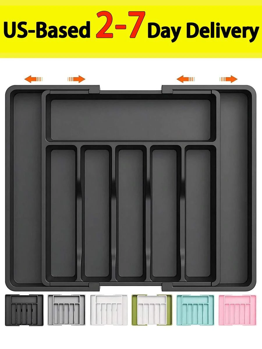 (2-7 Daysmust Arrive)1Pc Expandable Adjustable Kitchen Drawer Organizer - Space-Saving Utensil And Silverware Holder, Utensil Tray Kitchen, In-Cabinet Utensil Caddy, Cutlery Holder, Adjustable Plastic Storage Spoons Forks Knives, Flatware And Cutlery Holder For Knives, Forks, Spoons, Chopsticks, Cooking Utensils Storage, Knife & Fork Drawer Divider, Storage Container, Utensil Holder, Kitchen Utensils, Dish Drying Rack, Organziers Storage, Home Decoration, Kitchen Deccor, Home Gifts, Room Decoration 13" - 22"W, 14.8"L, Black Christmas Gifts Valentine's Day Halloween/Christmas Gifts, Back-To-School Season, Kitchen Items, Kitchen Gadgets, Kitchen Storage, House Essentials, Cocina Accesorios - 彩色 - 查看 1