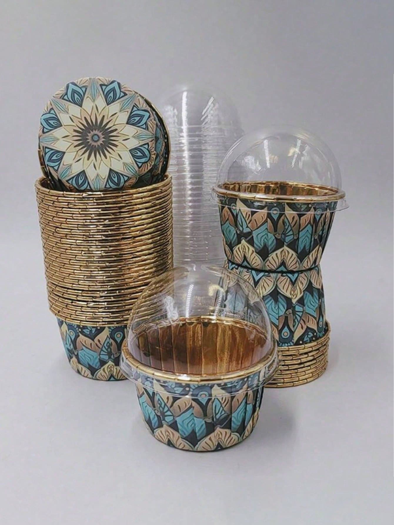 25/50个装纸质烘焙杯套装 - 图案圆形纸质蛋糕杯垫，表面光滑耐热 - 多用途蛋糕杯套，适用于婚礼、生日和节日派对 - 多种节日主题，如圣诞节、万圣节、复活节、感恩节、情人节 - 青黃多肉1 - 查看 1