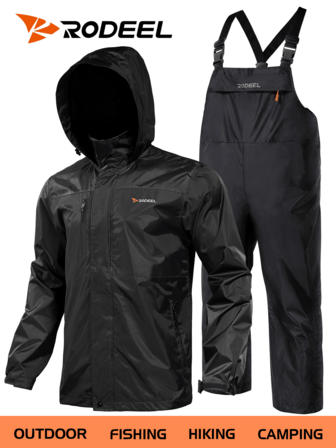 RODEEL Men's Waterproof Fishing Rain Suit Windproof Breathable Quick-Drying Multi-Pocket Design With Hook-And-Loop Sleeves Adjustable Overalls Perfect For Outdoor Enthusiasts