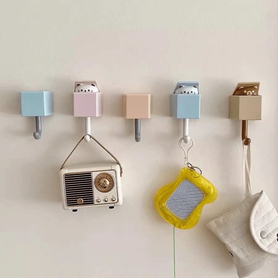 1pc New Cute Cartoon Cat Hooks, Strong And Traceless Creative Hooks, High-Value Retractable Hooks For Bedroom And Living Room - 淺藍色 - 查看 1