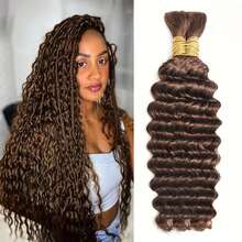 28 Inch Curly Boho Hair For Braiding Knotless 12A Deep Wave Bulk Bohemian 1 Bundles/Pack Dark Brown Color 100% Human Hair 50g/Bundle Human Boho Braiding Hair Color 4 Deep Wave Bulk Boho Hair For Braiding Curly Bundles Human Hair For Boho Braids Wet And Wavy Braiding Hair Extension No Weft Brown - S4 - 查看 2