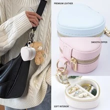 BOOVO 1 Stück Herzförmige Ring Box Schlüsselanhänger, Mini Reise Schmuckbox zum Aufbewahren von Eheringen, tragbarer Reißverschluss Ohrring und Halskette Organizer, Geschenk für Frauen, Weihnachtsgeschenk - Verschiedenfarbig - Übersicht 7