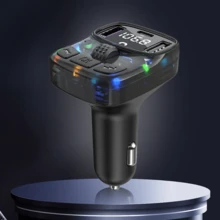Transmisor FM para coche, reproductor MP3, cargador adaptador para encendedor de cigarrillos, carga rápida dual USB, adaptador de audio para coche, pantalla LCD con puertos TF/AUX, diseño plug-and-play. - Negro - Ver 1
