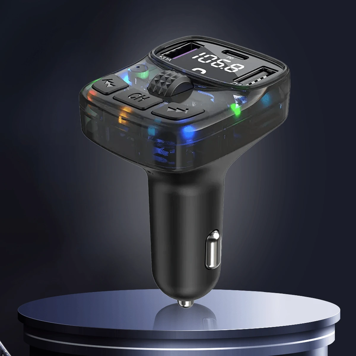 Transmisor FM para coche, reproductor MP3, cargador adaptador para encendedor de cigarrillos, carga rápida dual USB, adaptador de audio para coche, pantalla LCD con puertos TF/AUX, diseño plug-and-play. - Negro - Ver 1