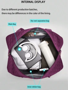 New Quilted Travel Gym Bag - Lightweight & Water Resistant, Large Capacity Carry On Duffle, Multi-Functional Overnight Weekender Tote With Shoulder Strap For Women Men, Ideal For Travel, Sports, Daily Use - 紫羅蘭色 - 查看 2