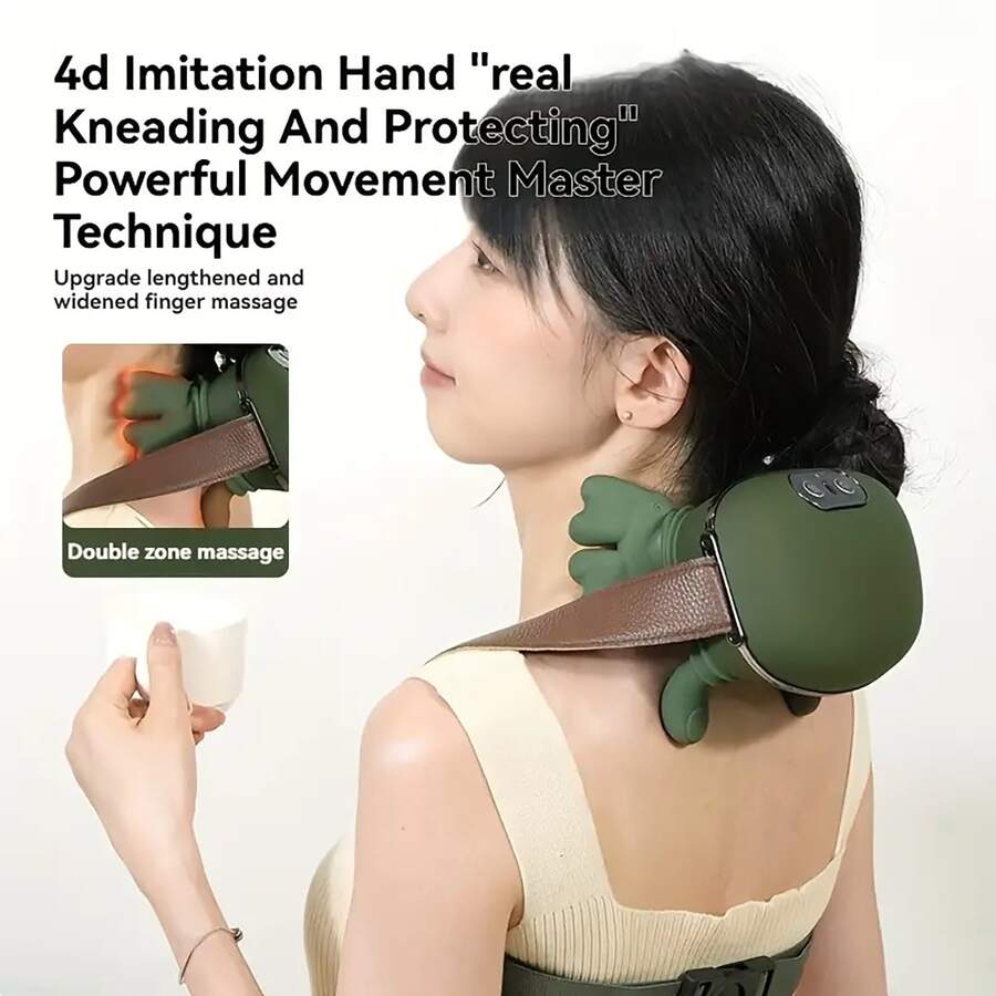 USB Charging Neck And Shoulder Heating Massager, Electric Massager, 6D Hand Simulated Shoulder, Neck, And Back Massager, Neck Trapezius Muscle Massager, Deep Kneading And Massage Of The Neck, Shoulders, Back, And Arms. The Perfect Gift For Elderly Men And Women - 綠色 - 查看 1