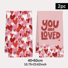 2条装简约日常爱心图案厨房毛巾，柔软涤纶材质，适用于厨房装饰、厨房清洁、节日派对装饰、厨房和浴室用品、家居装饰、乔迁礼物 - 彩色 - 查看 3