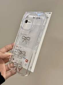 可爱3D金属蝴蝶结手机壳，兼容苹果15/14/13/12/11 Pro Max，奢华环氧树脂闪粉外壳，新款时尚日韩风透明软壳 - 大蝴蝶結 - 查看 6