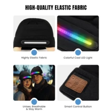 1顶带灯蓝牙针织帽，男女通用，多种可调节照明模式，USB充电LED头灯冬季帽，配有无线耳机，支持免提通话，男女皆宜，适合作为圣诞礼物，冬季保暖帽，可用于滑雪、狩猎、露营、徒步、跑步、钓鱼、遛狗等活动。 - Color Light+Bluetooth - 查看 6