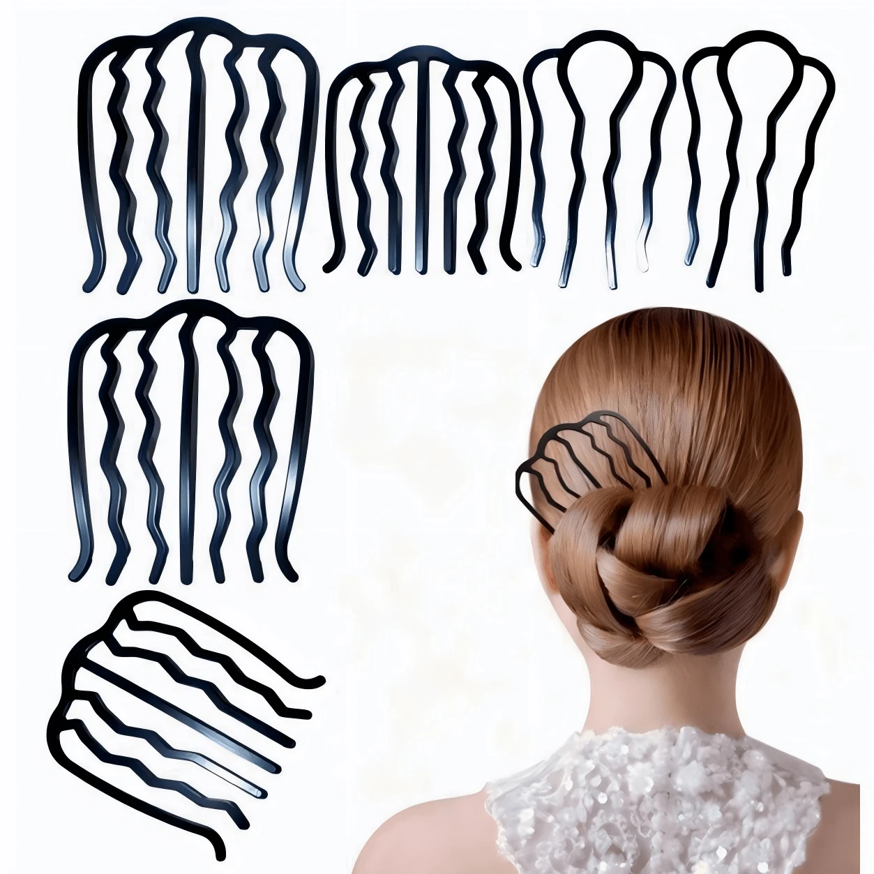 6 件装金属发梳侧梳发叉夹发夹，适用于盘发、丸子头等发型，U 型发梳，复古发型发饰，休闲丸子头造型发夹，学生用品，头部饰品