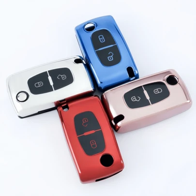 [Nouveau] Étui de porte-clés convenant aux modèles Peugeot 207, 307, 407, 308, 408, 3008, 5008 et aux modèles Citroën C2, C3, C4, C5, C6, C8 - Coque de clé double, à la mode et élégante, peut être utilisée comme un étui à clé, convient aux femmes