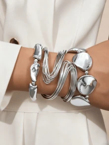 3 件时尚不对称形状手链和手镯套装，适合女士日常佩戴、派对、礼物、珠宝（2 条手链为塑料材质）