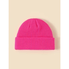 1 Piece Of Knitted Beanie, Woolen Beanie Hat For Autumn And Winter, Melon Skin Hat, Outdoor Couple Hat - 黑色 - 查看 8