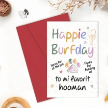 1pc Funny Birthday Card From Dog Cat,Happy Birthday To My Favourite Human Cards