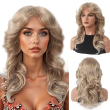 1pc Women's Gold Wig, Suitable For Christmas Party Costume, Paired With Shiny Accessories Including Silver Necklace And Earrings. 70s Disco Wig, Natural Synthetic Full Wig, Retro Party Costume Wig, SRT Wig - Linen Gold - View 2