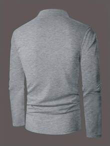 Camisa polo de hombre de estilo retro minimalista, camisa polo de manga larga con parches de unicolor, tela versátil y cómoda adecuada para el hogar, los viajes, el casual, los deportes y el uso empresarial, primavera/verano/otoño