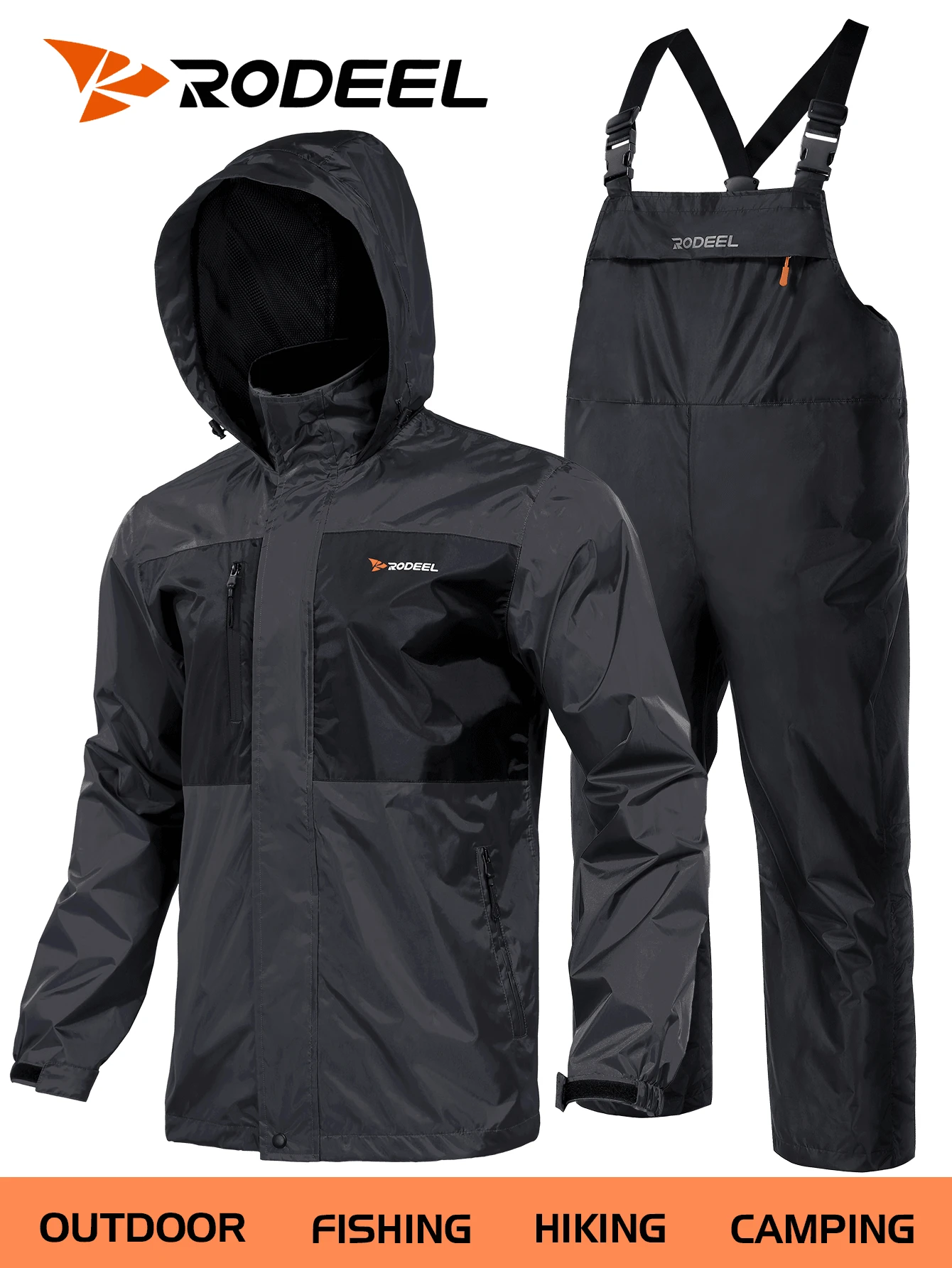RODEEL Jaket Hujan Memancing Pria, Tahan Angin, Bernapas, Cepat Kering, Desain Banyak Saku, Manset dengan Perekat Velcro, Celana Bib yang Dapat Diatur, Pilihan Ideal untuk Penggemar Aktivitas Luar Ruangan di Musim Semi
