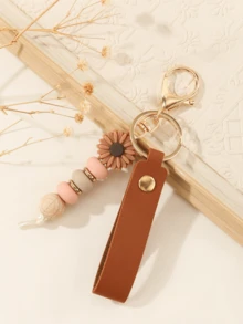 1 Piece Personalized Keychain, Daisy Beaded Keychain, Faux Leather Keychain, Bridesmaid Gift, Teacher Gift, Birthday Gift, Beaded Keychain, Durable, Colorful, Cute, Adorable, Funny, Kawaii, Y2K Style, Unisex, Casual, Personalized, Unique, Custom, Ideal Gifts For Him - Multicolor - View 10