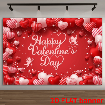 En 2D platt bakgrundsbanderoll för en glad alla hjärtans dag, romantisk bröllopsfest väggdekoration, återanvändbar fotobåsbakgrund med hjärta och rosdesign, lämplig för inomhus- och utomhusfestdekoration, jubileumsfesttillbehör, alla hjärtans dag