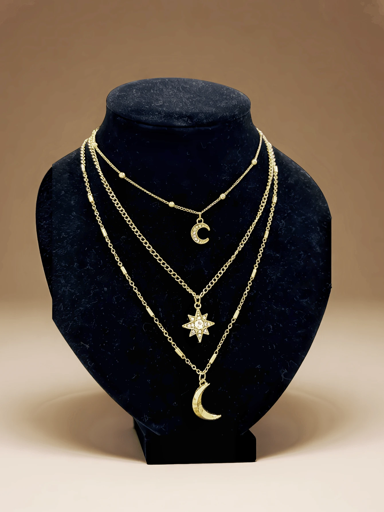 1pc Fashionable Elegant New Rhinestone Octagram Star & Moon Pendant Necklace For Women, Vintage Multi-Layer Necklace Suitable For Wedding, Party Dress, Daily Wear