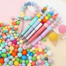 112/198pcs Fashion Round Silicone Beads Jewelry Making Kit - Multi-Color DIY Beading Craft Supplies, Stylish Decorative Beads For Necklaces Bracelets Keychains ID Badge Lanyards Bead Pens, Unisex Gift For Craft Lovers Students Office Workers (9mm/12mm/15mm Optional) - Silicone Round Beads - View 5